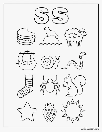 Twelve S Words coloring page