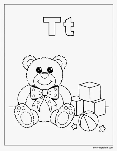 T Is for Teddy coloring page