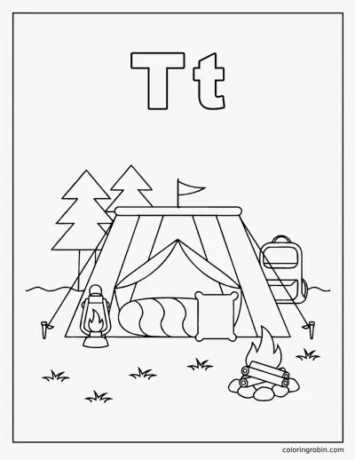 T Is for Tent coloring page