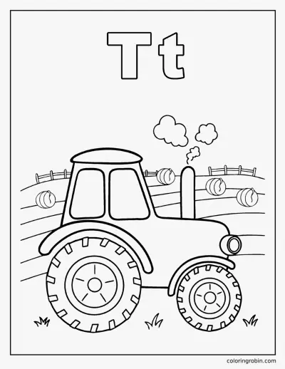 T Is for Tractor coloring page
