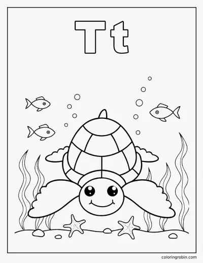 T Is for Turtle coloring page