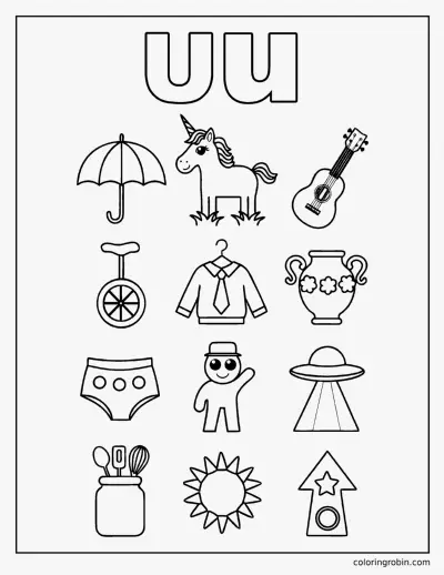 Twelve U Words coloring page