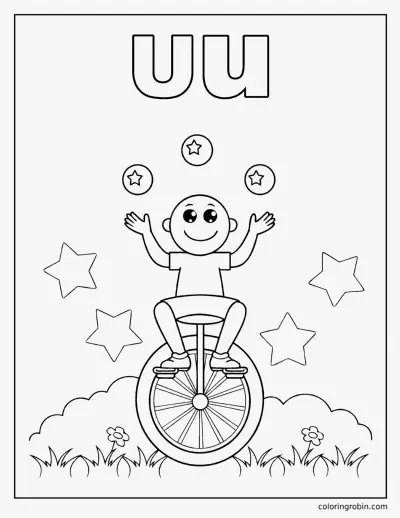 U Is for Unicycle coloring page