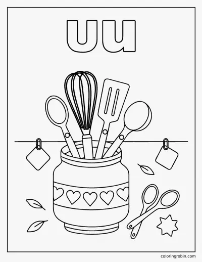 U Is for Utensils coloring page