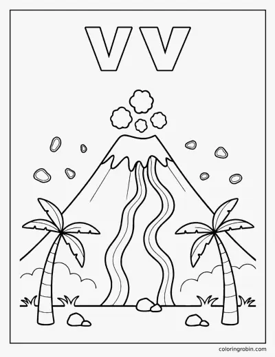 V Is for Volcano coloring page