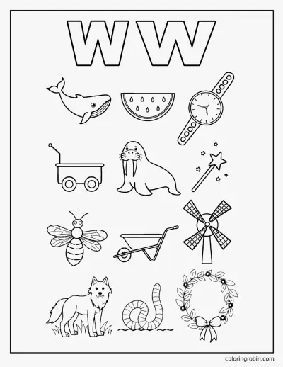 Twelve W Words coloring page