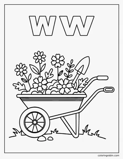 W Is for Wheelbarrow coloring page