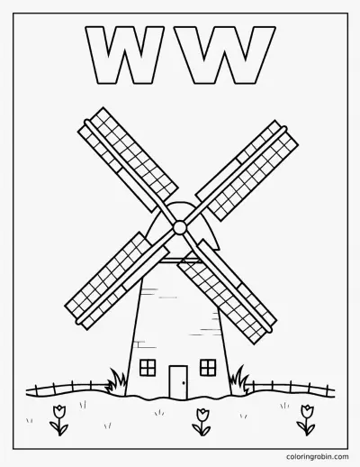 W Is for Windmill coloring page