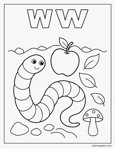 W Is for Worm coloring page