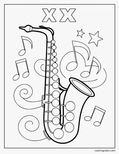 X Is for Saxophone coloring page