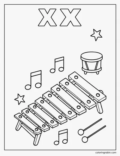 X Is for Xylophone coloring page