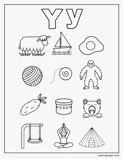 Twelve Y Words coloring page