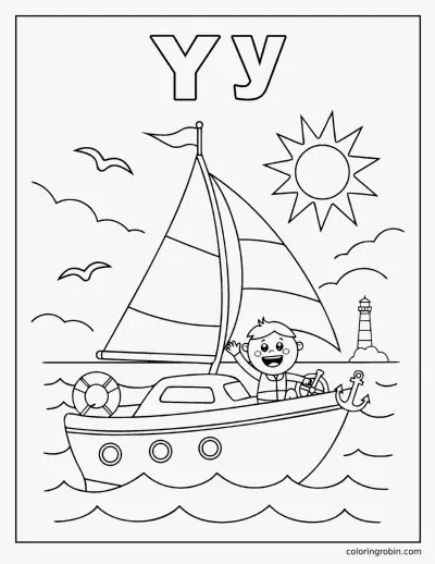 Y Is for Yacht coloring page