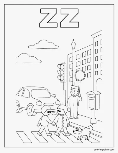 Z Is for Zebra Crossing coloring page