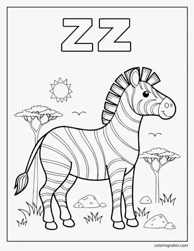 Z Is for Zebra coloring page