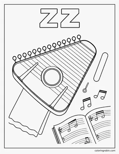 Z Is for Zither coloring page