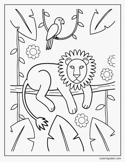 Lion in the Jungle coloring page