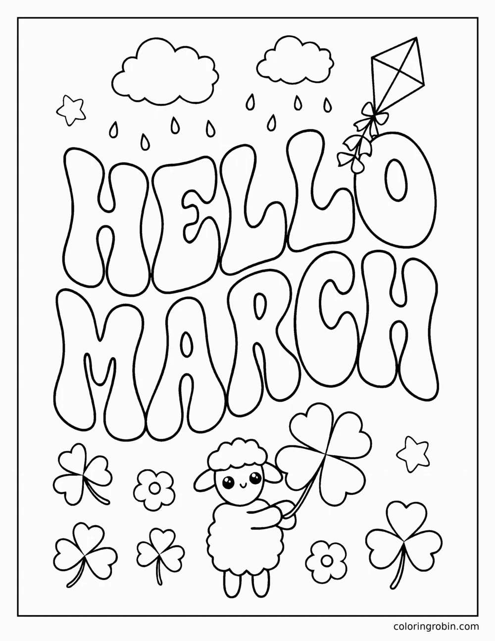 Hello March coloring page