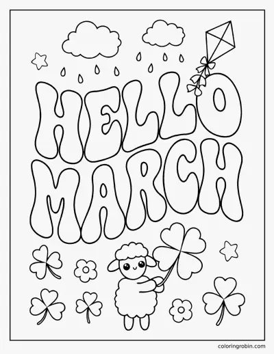 Hello March coloring page