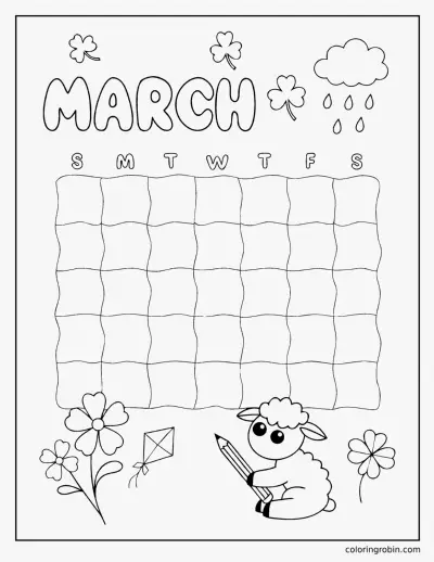 March Calendar Page coloring page