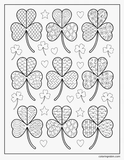 Patterned Clovers coloring page
