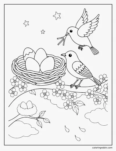 Spring Birds Nest coloring page