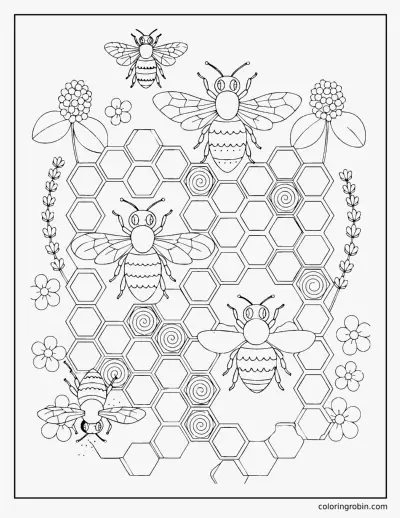 Bees and Honeycomb coloring page