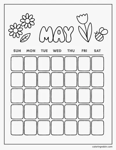 May Calendar Page coloring page