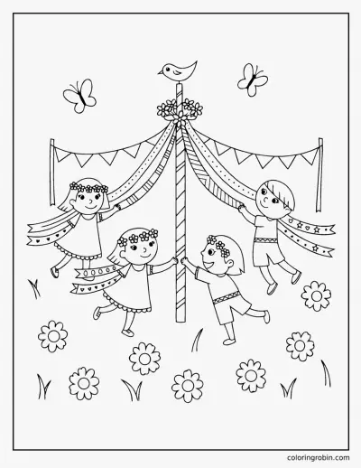Maypole Dancing coloring page
