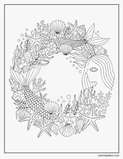 Mermaid Wreath coloring page