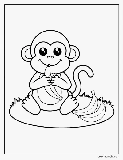 Cute Monkey Eating a Banana coloring page