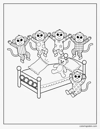 Five Little Monkeys Jumping on the Bed coloring page