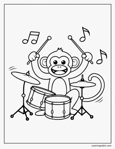 Monkey Playing the Drums coloring page