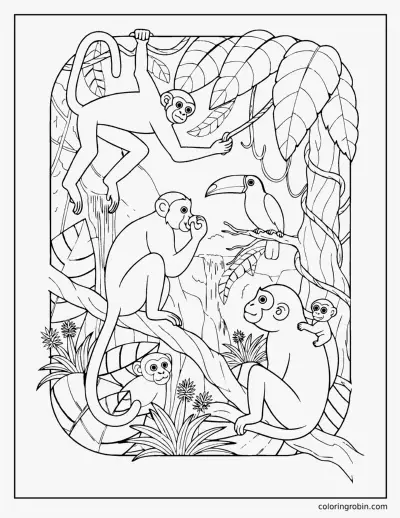 Monkeys in the Rainforest coloring page