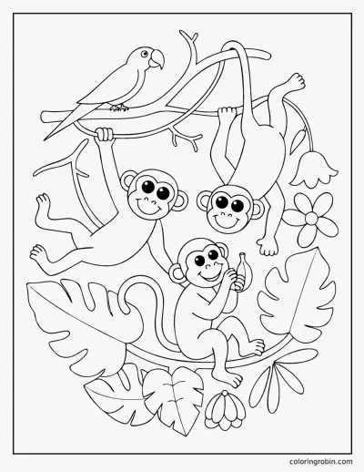 Monkeys Swinging on Vines coloring page