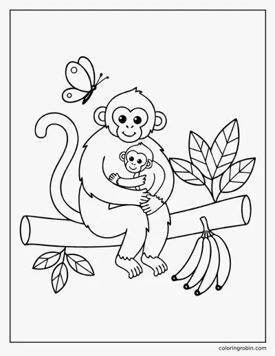 Mother Monkey and Baby coloring page