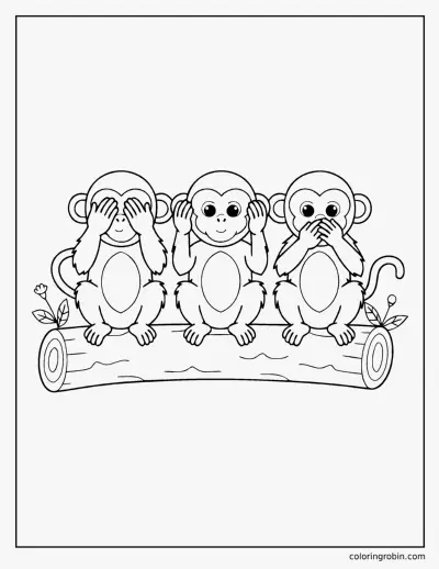 Three Wise Monkeys coloring page