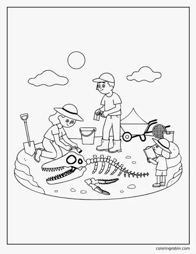Digging up a Mosasaurus coloring page
