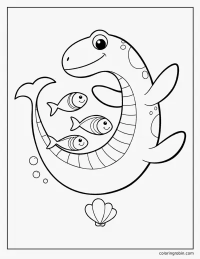Mosasaurus and Fish Friends coloring page
