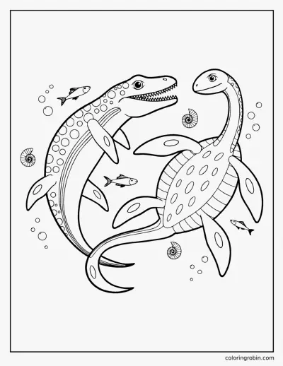Mosasaurus and Plesiosaur coloring page