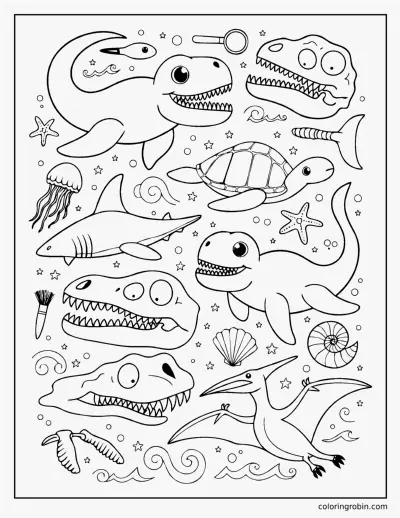 Mosasaurus Doodles coloring page