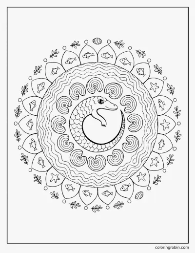 Mosasaurus Mandala coloring page