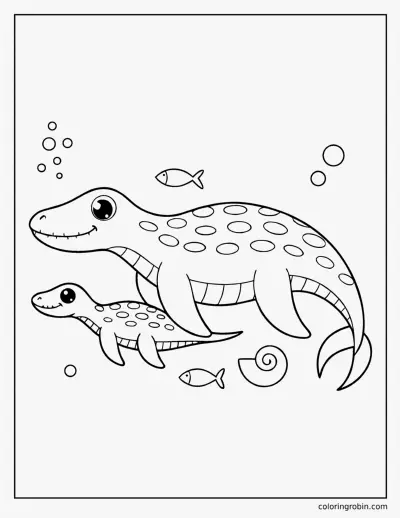 Mosasaurus Mother and Baby coloring page