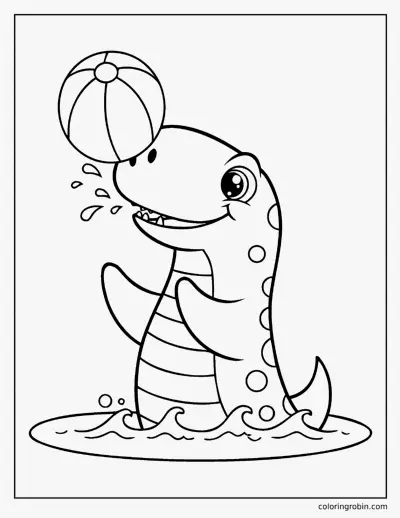 Mosasaurus Playing with a Ball coloring page