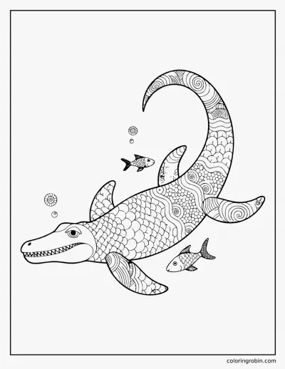 Zentangle Mosasaurus coloring page