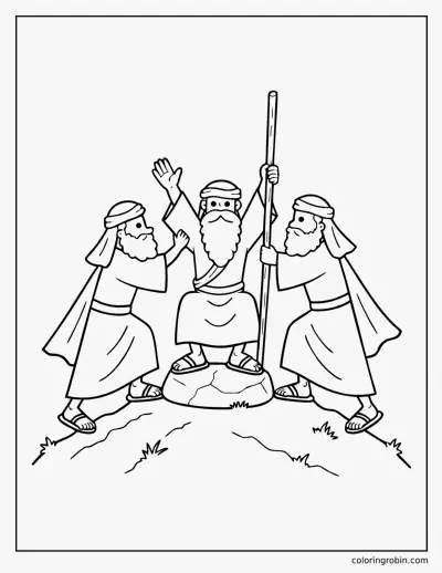 Aaron and Hur Hold up Moses Arms coloring page