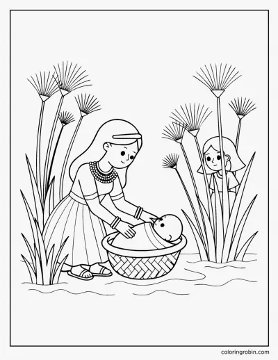 Pharaohs Daughter Finds Baby Moses coloring page