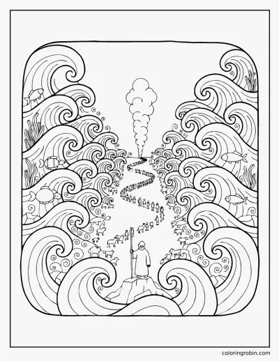Red Sea Crossing Panorama coloring page