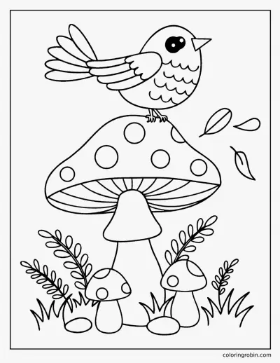 Bird on a Toadstool coloring page
