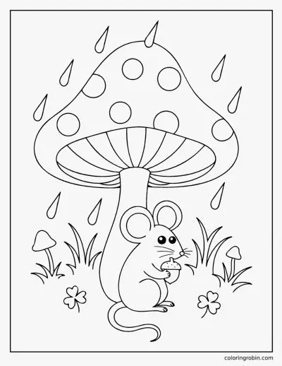 Mouse Under a Mushroom coloring page